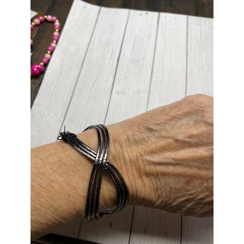 Multi Strand Black Metal Cuff Bracelet 2.5 Inch Open Bangle